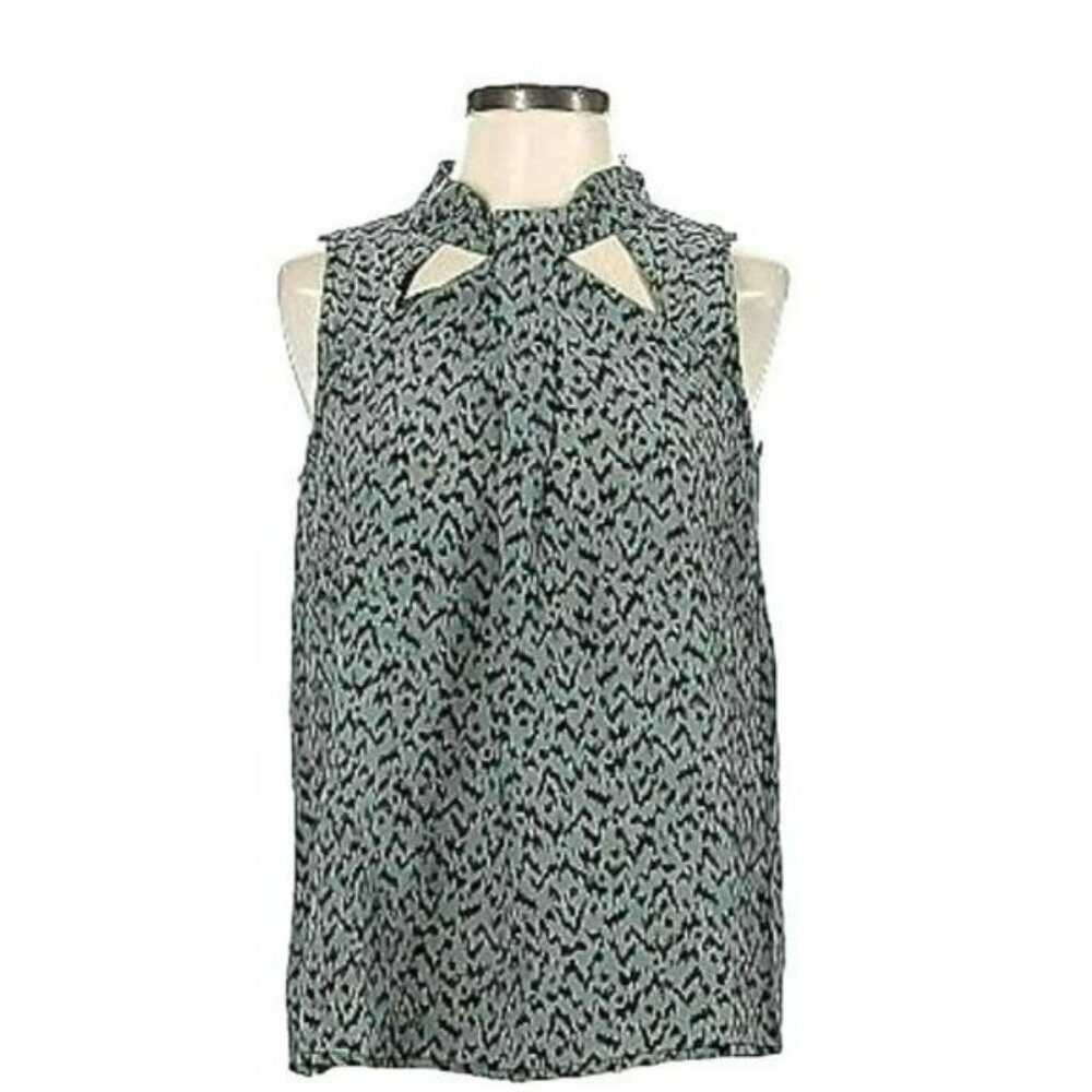 Amour Vert Silk Size Large Sleeveless Cutout Neck Green Blouse Top NWT